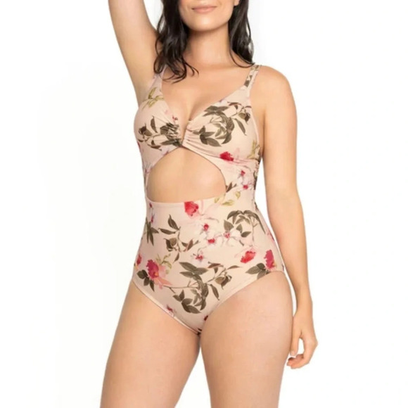 NWOT Leonisa graphic floral cutout keyhole one piece swimsuit 15024 - Picture 1 of 11